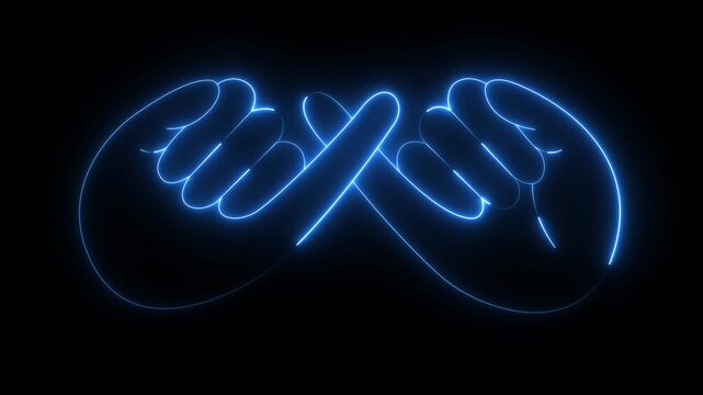 Glowing neon Pinky swear icon isolated on black background. friendship and loyalty icon featuring promise gesture symbols. animation