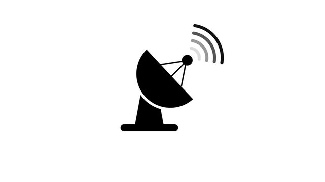 Satellite Dish Antenna Icon Animation Radio Wireless Signal Transmission Symbol Loop Isolated on White Background Motion Graphic