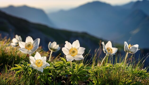 Anemonastrum Narcissiflorum Blooming In The Mountains Beautiful Ornamental Plant