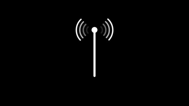 Antenna Signal Tower Icon Animation Radio Wireless Transmission Symbol Loop Isolated on black Background Motion Graphic Video