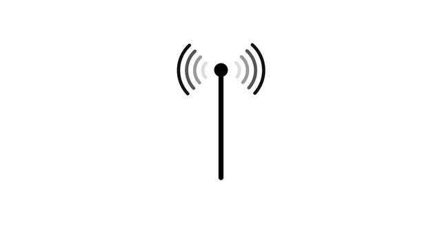 Antenna Signal Tower Icon Animation Radio Wireless Transmission Symbol Loop Isolated on White Background Motion Graphic Video