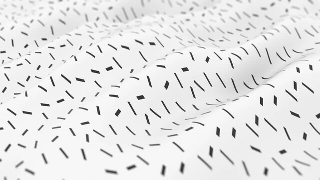 Abstract white fabric with black geometric pattern waving motion background