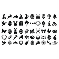 Obraz premium Black Silhouette Animal Vector Icon Set with Floral Nature Elements Butterflies Birds Trees Leaves Seamless Ornament Pattern Design Illustration Collection