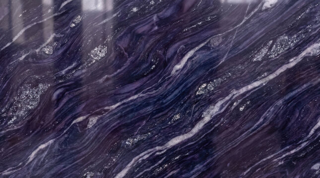 Elegant dark purple marble slab with white flowing veins and polished surface texture.