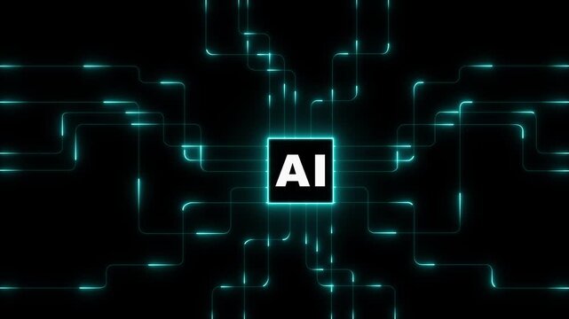 Digital Data moving on ai Circuit Board and CPU loop backgrounds. neon abstract futuristic tech with circuit board lines.Motion graphics of concept