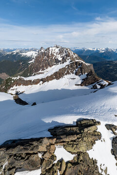 Snow-Covered Alpine Mountain Peak With Rocky Ridges and Glacier Views in Chilliwack, British Columbia