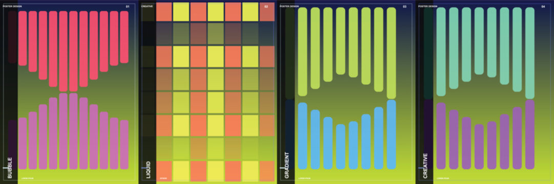 Abstract colorful geometric bar charts and square patterns