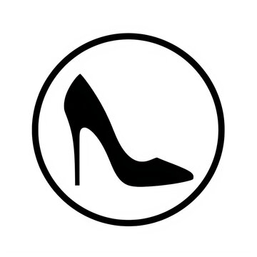 Black high heel shoe icon inside a circular outline frame
