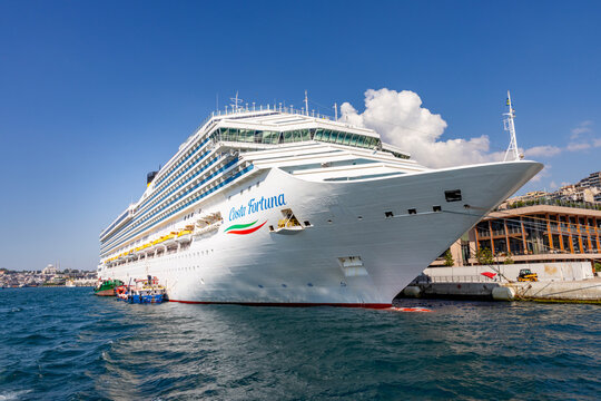 Istanbul, Turkey - July 22, 2026: Costa Fortuna cruise ship in Istanbul, Turkey. The cruise ship in the Istanbul Bosphorus.