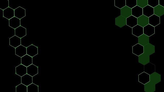 Glowing hexagonal grid elements arranged vertically on left and right modern tech pattern background animation
