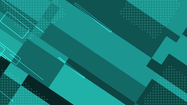 Abstract geometric background with overlapping rectangles dotted halftone patterns and angular lines animation