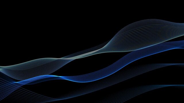 Colorful flowing wave ribbons on black background animation