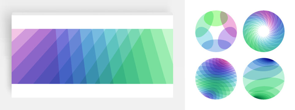 Set of spheres. Abstract wavy background with dynamic effect. Modern screen design for mobile app and web. Vector illustration made of various overlapping elements.