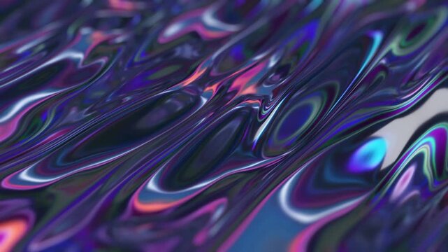 Abstract iridescent liquid metal flowing background animation