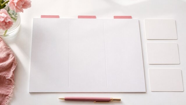 三列の比較欄とカードを備えた白い検討用ワークシート