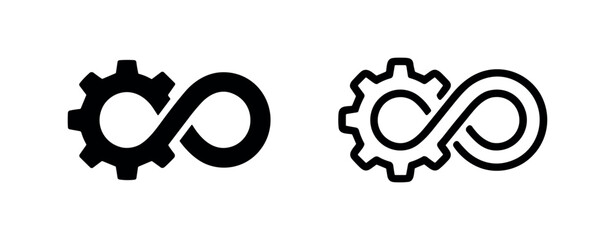 DevOps icon set, software development and operations symbol, continuous integration and delivery, solid and outline. © liubomir118809