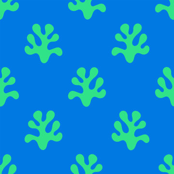 Seamless pattern with abstract organic shapes of underwater plants. Vector flat minimalist contemporary background with hand drawn corals or seaweed