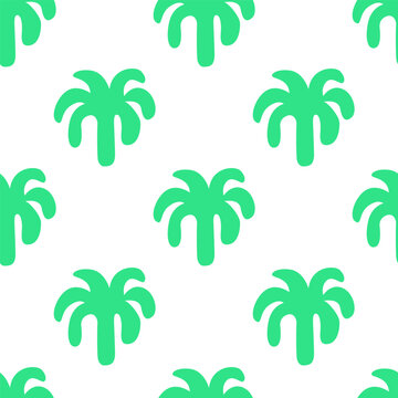 Seamless pattern with abstract green palm trees. Vector flat minimalist background with hand drawn organic shapes