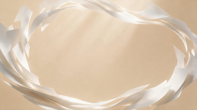Paper Ribbons Forming an Abstract Circle on Beige Background
