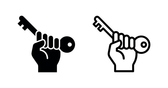 Hand Holding Key Access Solution Icon Vector Illustration. Isolated on White Background.