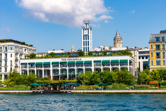 Istanbul, Turkey - July 22, 2026: The Peninsula İstanbul Hotel in Istanbul, Turkey. Located on the Bosphorus in the Karakoy district.