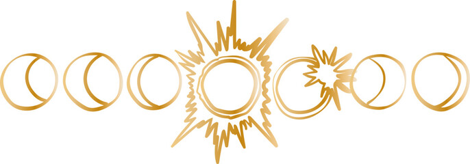 golden moon phases and solar eclipse seamless border line with stars celestial mystical magic astrology symbol on white background © pani_Nadichka