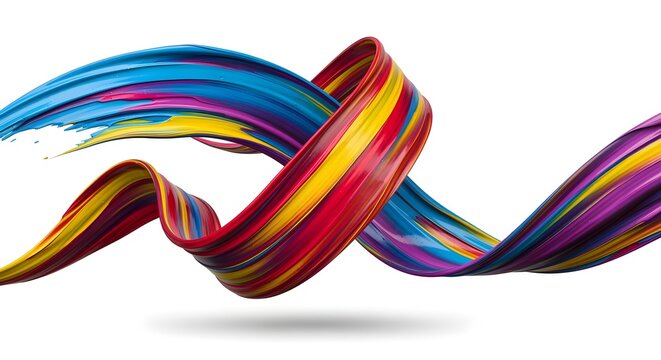 Abstract paint ribbon flow, isolated white background
