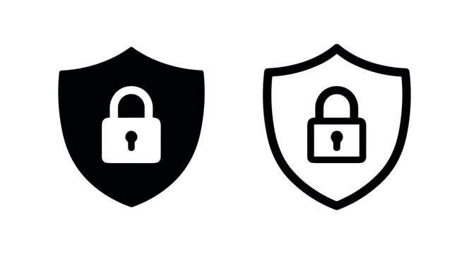 Lock security icon - shield with padlock, solid and outline