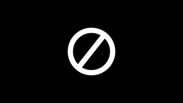 Warning, stop or no entry forbidden black circle and line symbol icon animation on a white background. No Sign Icon.Red Crossed Circle Vector Design.Motion graphics of Warning,stop or no entry concept