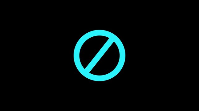 Warning, stop or no entry forbidden black circle and line symbol icon animation on a white background. No Sign Icon.Red Crossed Circle Vector Design.Motion graphics of Warning,stop or no entry concept
