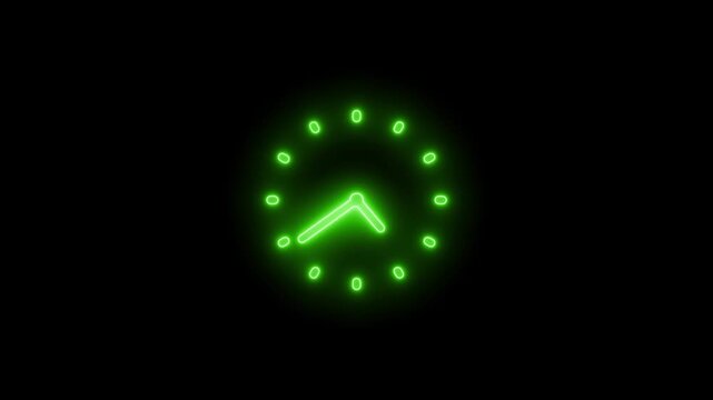 Neon Countdown Timekeeping Animation with Analog Clock Face