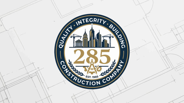Building Company Logo with City Skyline and Construction Tools - Quality, Integrity, Building, 285 Construction Company
