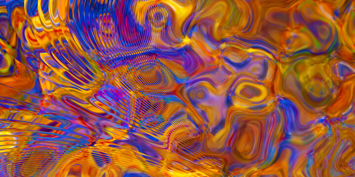 dizzying pattern with morphing colors and moir&eacute; effect, golden yellow orange, blue, violet