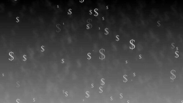 Dollar signs falling gradient background with bokeh-like fog effect animation