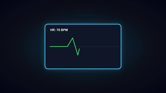 Digital heart rate monitor display with 78 bpm pulse line animation 4k medical