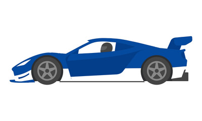 Obraz premium Sleek aerodynamic sports racing car with a prominent rear spoiler and wide performance tires in a minimalist flat design automotive speed concept