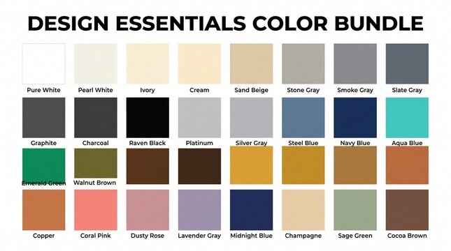 Design essentials color bundle chart with labeled color swatches, essentials