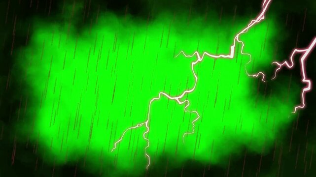 Green screen lightning storm with rain effects background loop with animated lightning strikes visual effects video animated chroma key precipitation electricity with atmosphere
