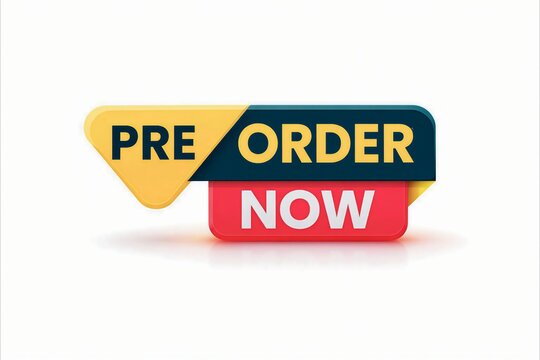 Pre order now colorful retro style banner with bold text