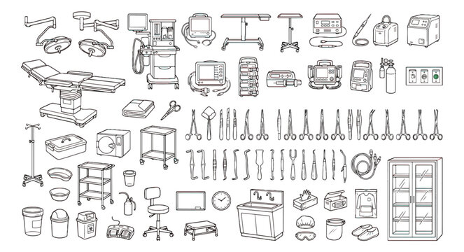 Ophthalmology medical equipment icons set, 60 optometry and eye care vector line illustrations, professional vision health clinic tools