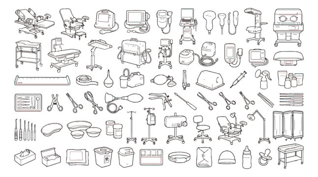 Ophthalmology medical equipment icons set, 60 optometry and eye care vector line illustrations, professional vision health clinic tools