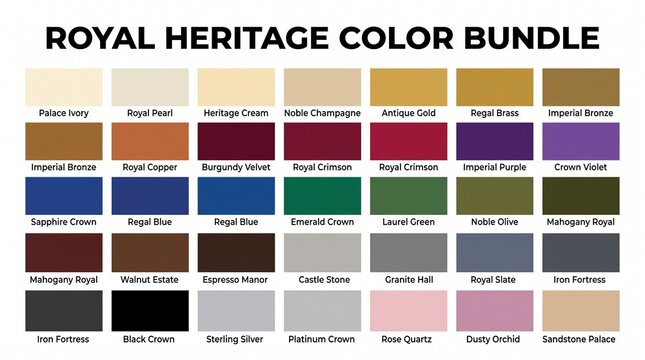 Royal heritage classic color palette swatch collection with color chart