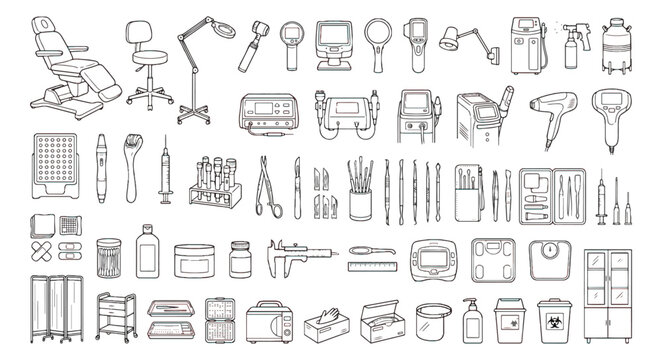 Ophthalmology medical equipment icons set, 60 optometry and eye care vector line illustrations, professional vision health clinic tools
