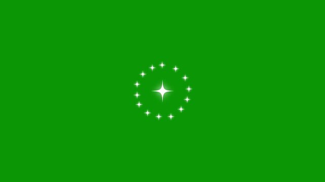 Glowing white cartoon twinkle star animation on transparent green screen, flat vector doodles with sparkling blinking shine effect, festive overlay in 4k