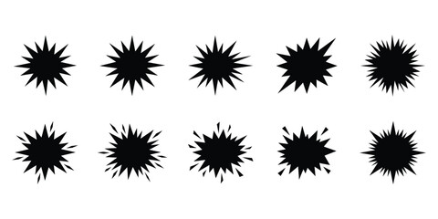 Ten black starburst shapes and comic explosions © Jabed Omar