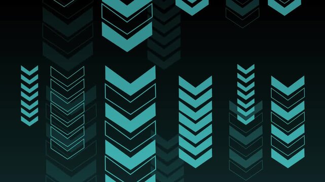 Abstract dark background with vertical rows of chevron arrows animation