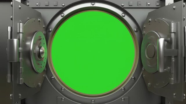 Metallic Bank Vault Door Opening on Green Screen