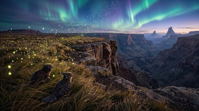 Fantasy cliff landscape at night - fantasy digital art landscape