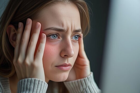 Exhausted woman's eye close up reveals signs of eye strain and possible glaucoma from computer work.