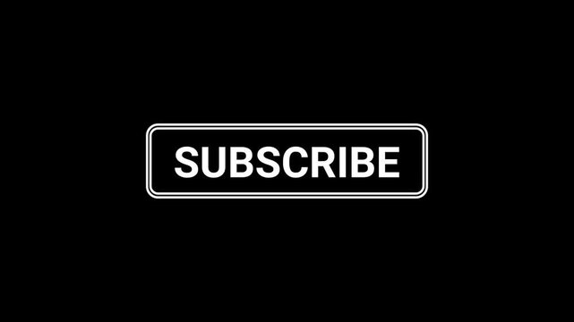 Minimalist 3D subscribe button click animation on black background. Clean line-art social media call to action button overlay for dark theme UI.